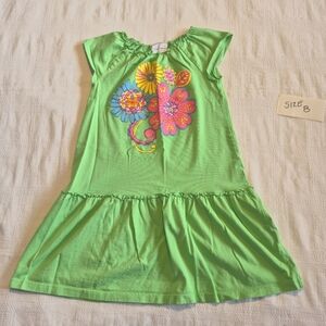 Hanna Andersson girls size 130 or 8 green floral printed short sleeve dress VGUC